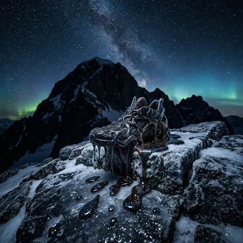 Mysterious Shoe on Melting Peak - Alaskan Night Sky