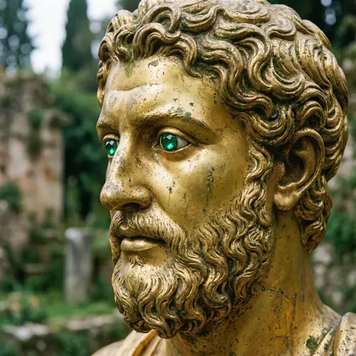 Golden Statue with Emerald Eyes - Close Up Profile