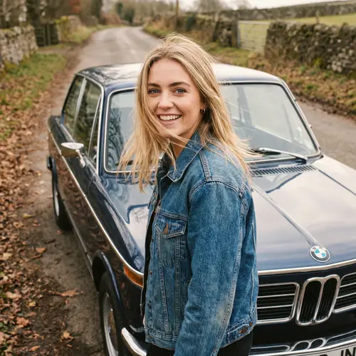 Classic BMW Car & Young Woman | Nostalgic Northern European Scene