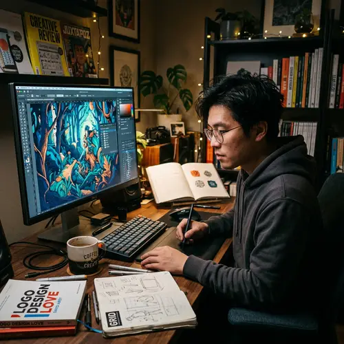 Professional Graphic Designer Creating Vibrant Digital Art