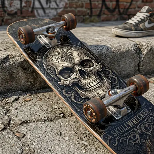 Detailed Skull Skateboard Illustration