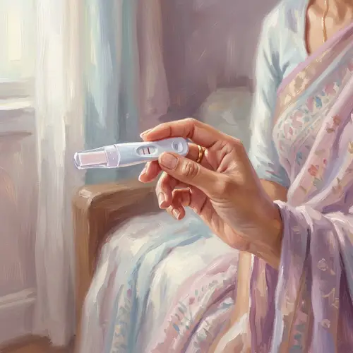 Emotive Pregnancy Test Holding | Hope & Uncertainty in Soft Pastel