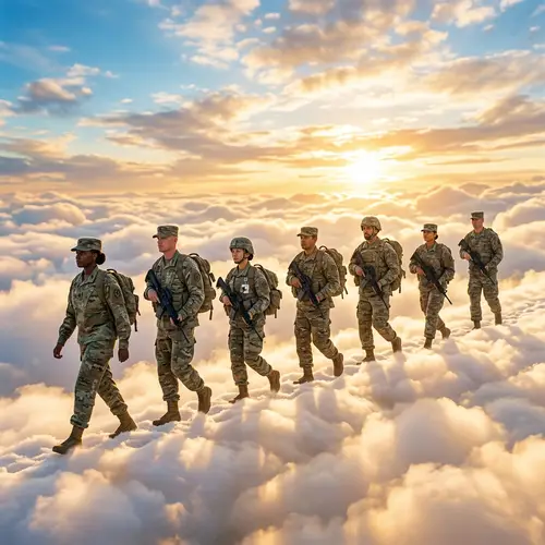 Ethereal Journey: Soldiers Ascend to the Sky