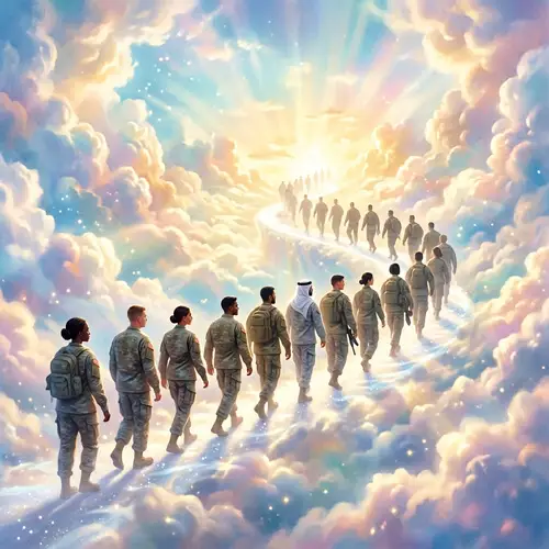 Divine Scene: Soldiers Ascending into the Radiant Sky