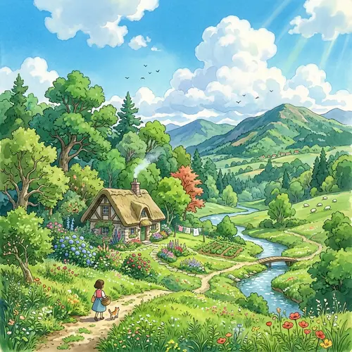 Enchanting Ghibli-Inspired Scenic Landscape