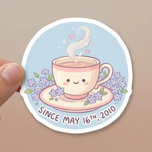 Charming Teacup and Saucer Sticker Logo | Pastel Kawaii Art