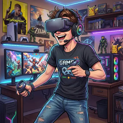 Young Adult Engaged in High-Tech Playful World