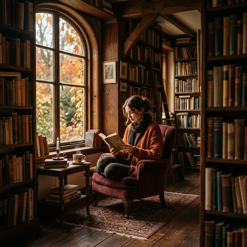 Cozy Library Room in Autumn Hues
