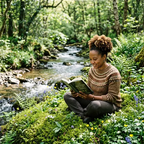Serenity in Nature: African American Woman Reading Book in Forest