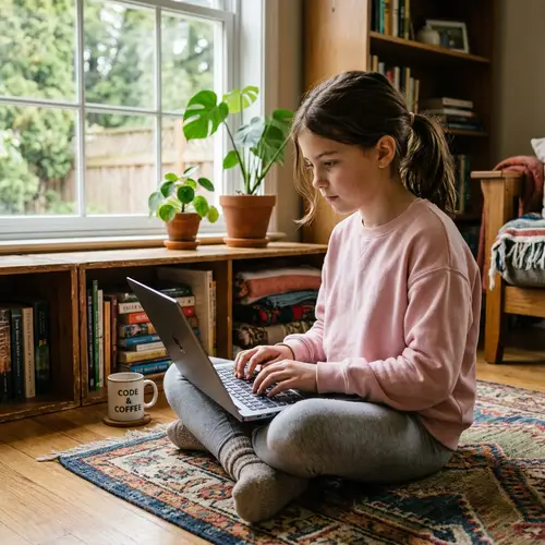 Young Girl Coding on Laptop | Tech Home Workspace