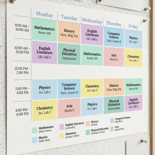 Color-Coded College Class Timetable for Easy Recognition