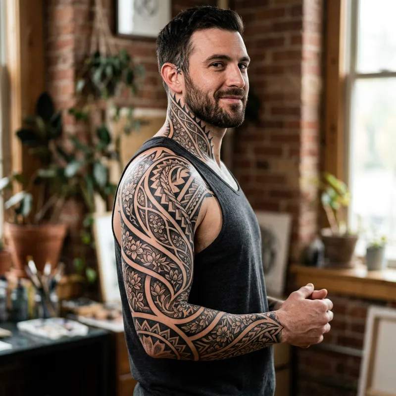 Unique Geometric Sleeve Tattoo Design for Men