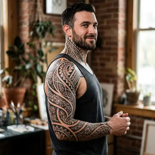 Unique Geometric Sleeve Tattoo Design for Men