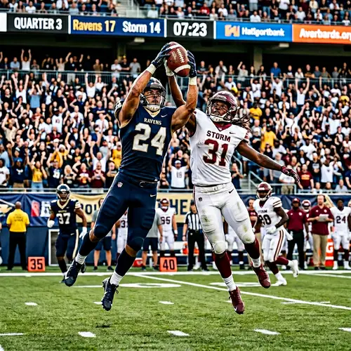 Intense Football Face-Off: Diverse Teams Reaching for the Ball