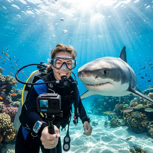 Underwater Selfie with a Playful Great White Shark