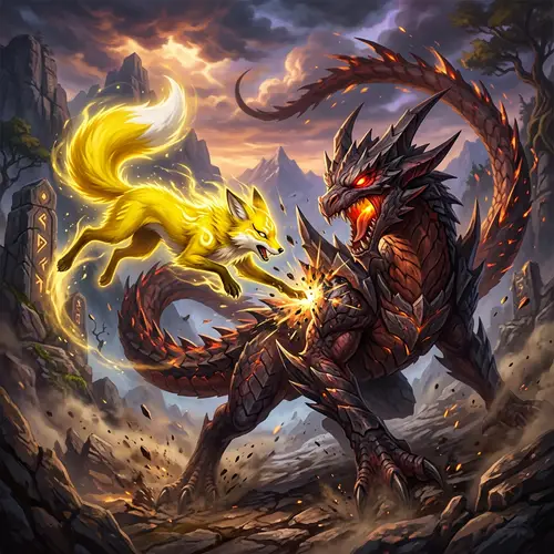 Yellow Fox Battle with Mythical Creature | Website