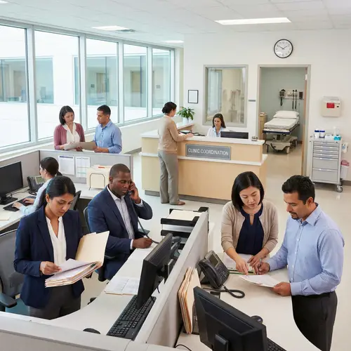 Diverse Office Workers in Hospital Clinic Setting Illustration