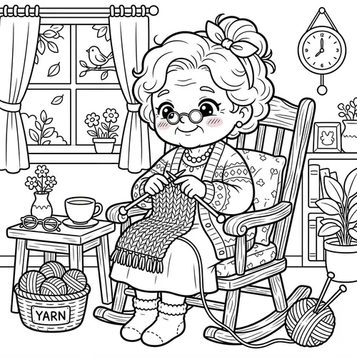 Elderly Grandma Knitting - Chibi Kawaii Anime Style