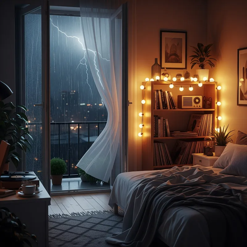 Cozy Lofi Bedroom on a Rainy Night Cozy Lofi Bedroom on a Rainy Night