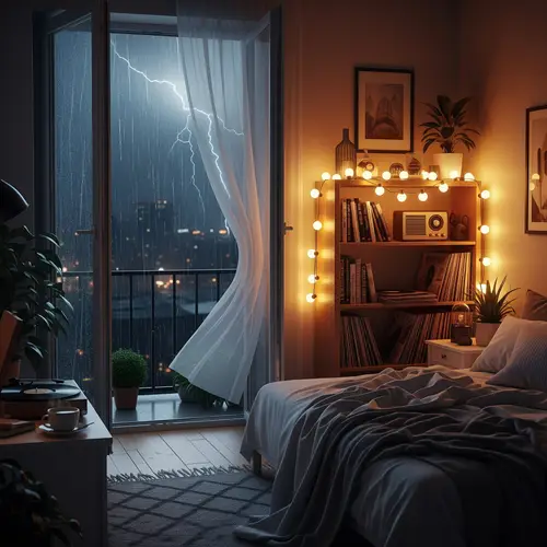 Cozy Lofi Bedroom on a Rainy Night