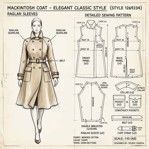 Elegant Mackintosh Coat Design with Raglan Sleeves