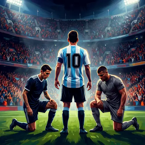 Dramatic Scene with Football Players in Argentine Team Jersey