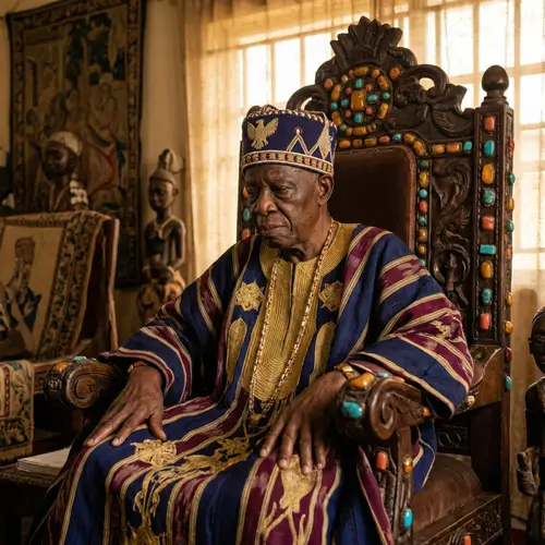 Wise African King on Ornate Throne - Regal Wisdom Personified