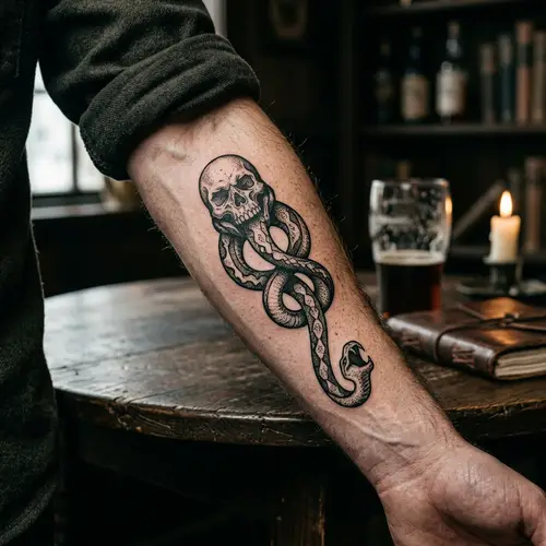 Realistic Dark Mark Tattoo Inspired by Harry Potter on Forearm