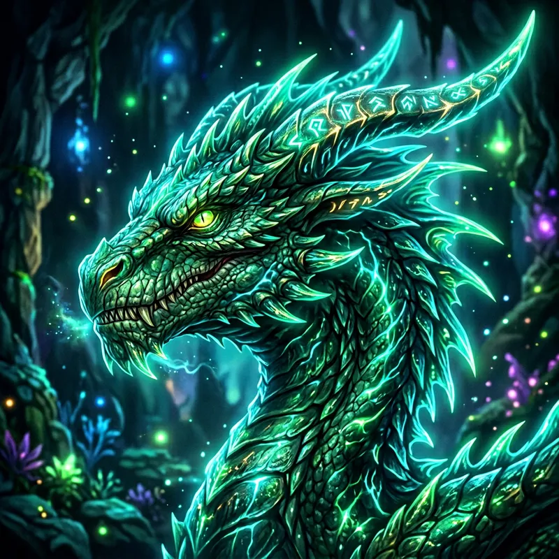 Vibrant Profile View of Ethereal Green Dragon with Neon Accents