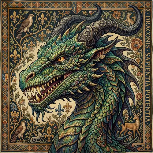 Fantasy Dragon Head Profile | Green Teal to Emerald Scales