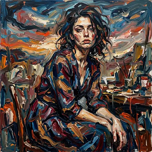 Vibrant Expressionist Oil Painting of a Female Model