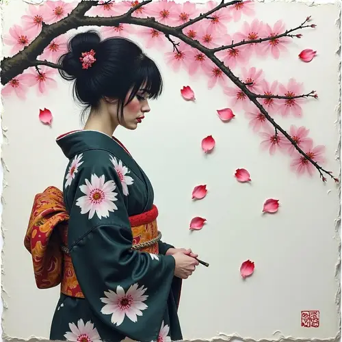 Expressive Encaustic Ink Kimono Art