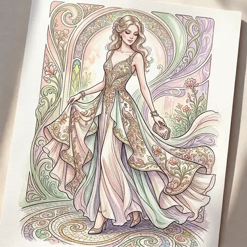 Elegant Fashion Illustration in Soft Pastels