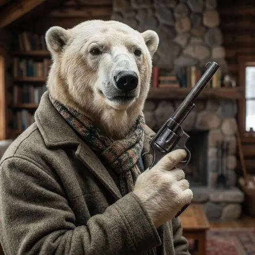Charming Polar Bear with Pistol Portrait