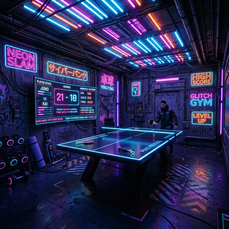 Futuristic Cyberpunk Fitness Space with Ping Pong Table