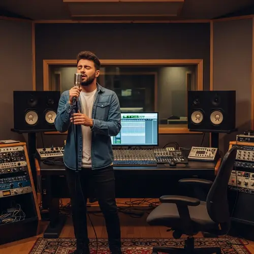 Passionate Male Singer in Modern Recording Studio