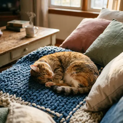 Tranquil Cat | Peaceful Slumber Curled Up Comfortably