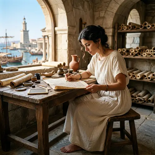 Hypatia of Alexandria: Ancient Philosopher Studying in Mediterranean Attire