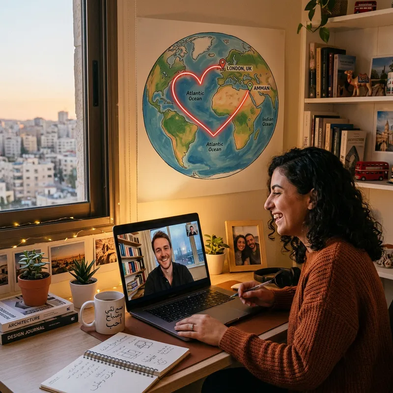 Romantic Long-Distance Relationship Illustration