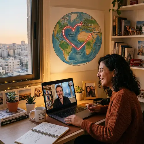 Romantic Long-Distance Relationship Illustration