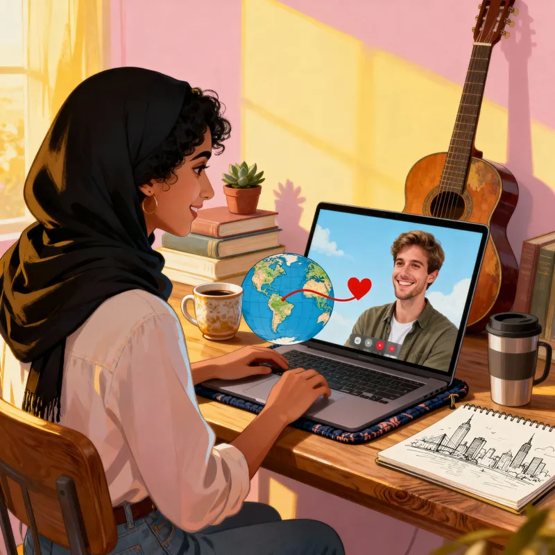Romantic Long-Distance Relationship Illustration