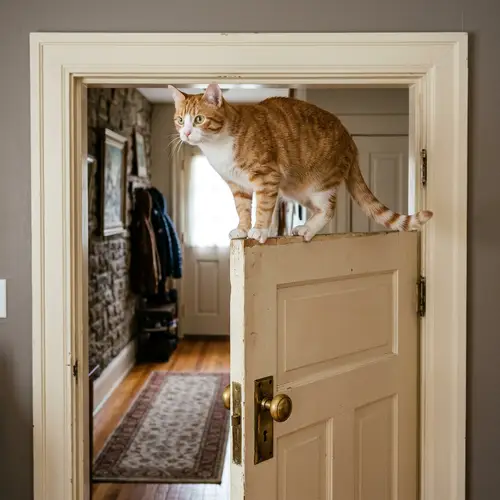 Adorable Cat on the Door