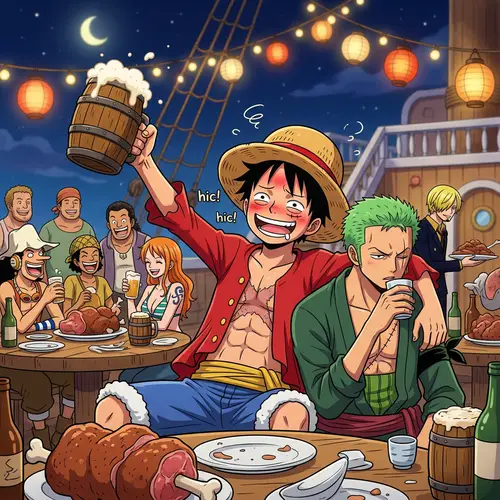 One Piece Character Enjoying Beer - Fun Image