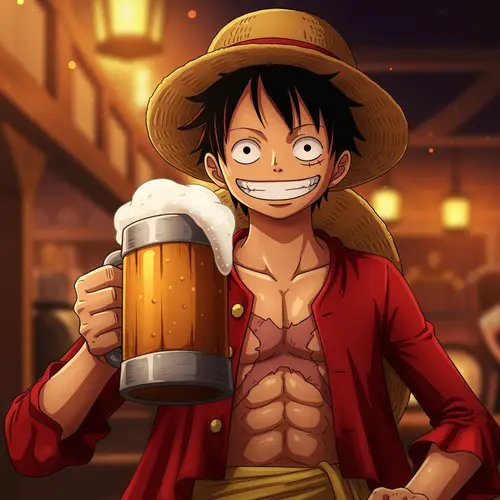 One Piece Character Enjoying Beer - Fun Image