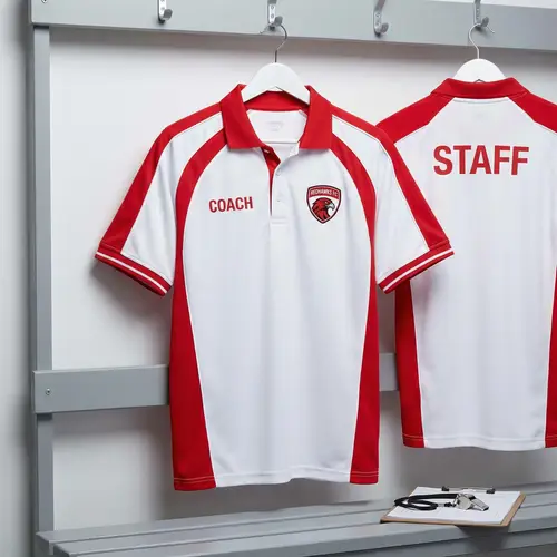 White and Red Sports Shirt for Football Coaches
