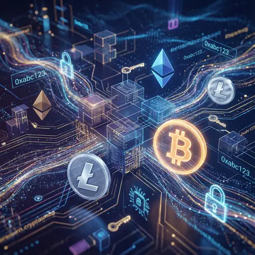Cryptocurrency Symbols in Futuristic Digital Landscape