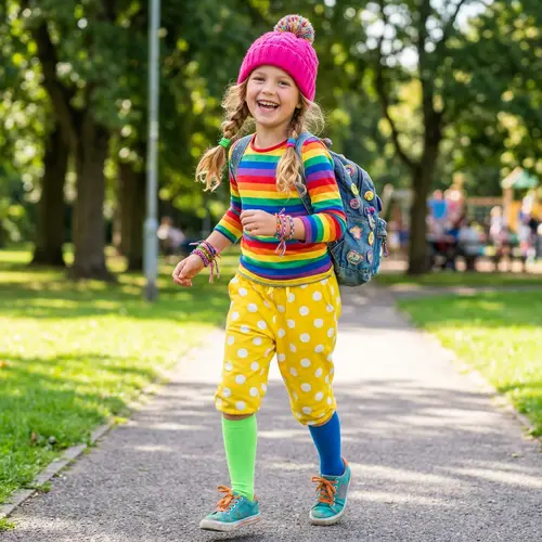 Happy Blond Girl in Flashy Outfit | Colorful Style