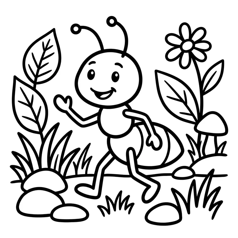 Playful Ant Coloring Page for Kids