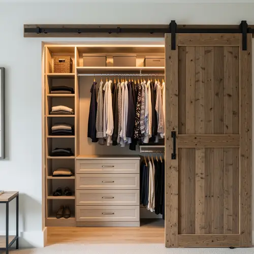 Stylish 102-Inch Closet with Sliding Barn Door