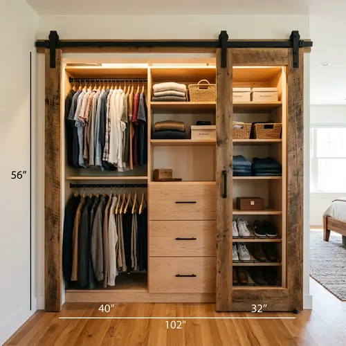 Stylish 102-Inch Closet with Sliding Barn Door